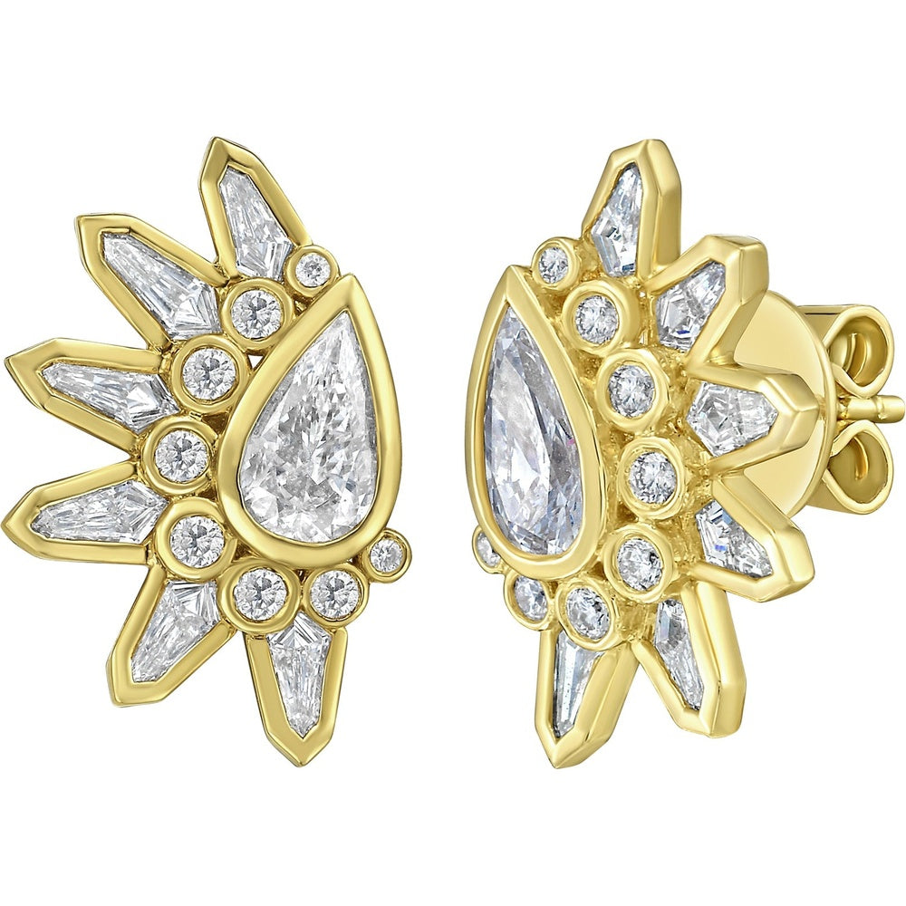 Ruchi New York - Étoile Pear, Kite & Round Diamond Starburst Spike Earrings in 18K Yellow Gold - Ruchi New York