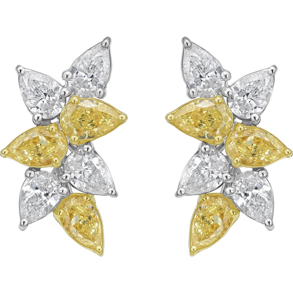 Ruchi New York - Floréa Fancy Yellow & White Pear Diamond Stud Earrings in 18K Two-Tone Gold - Ruchi New York