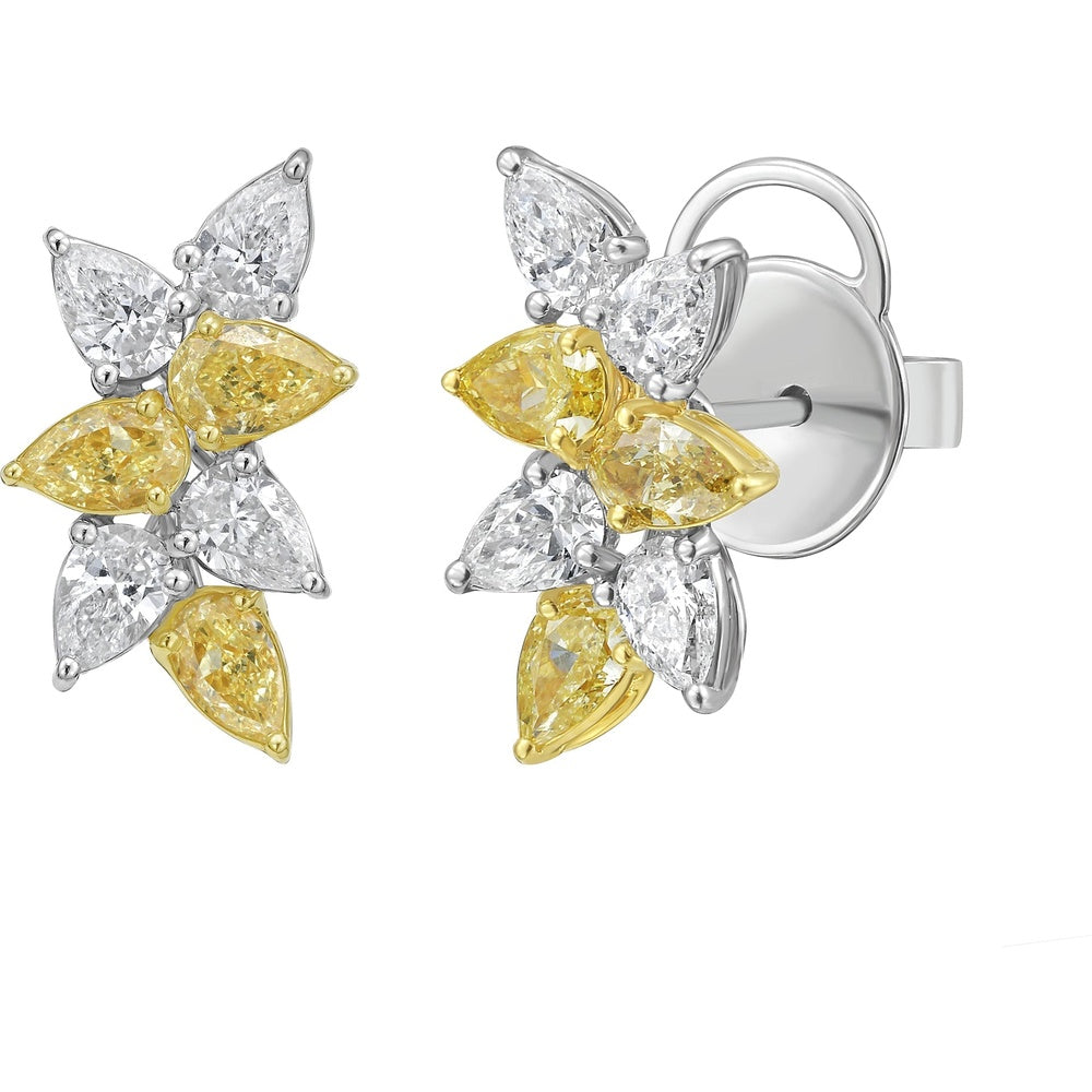 Ruchi New York - Floréa Fancy Yellow & White Pear Diamond Stud Earrings in 18K Two-Tone Gold - Ruchi New York