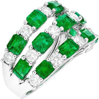 Ruchi New York - Freya Diamond and Emerald Triple Ring in 18K White Gold