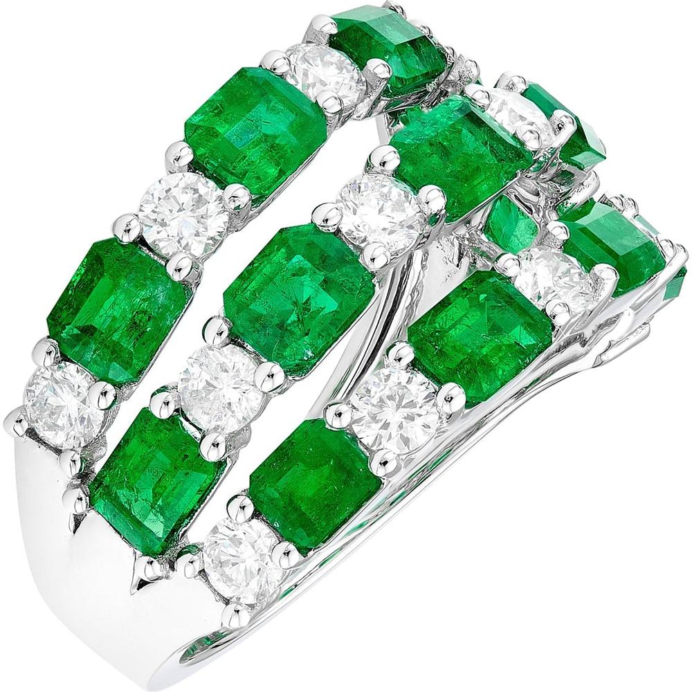 Ruchi New York - Freya Diamond and Emerald Triple Ring in 18K White Gold