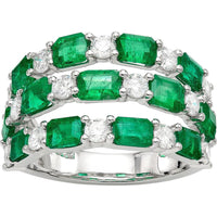 Ruchi New York - Freya Diamond and Emerald Triple Ring in 18K White Gold