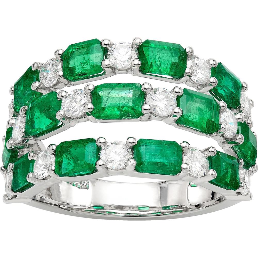 Ruchi New York - Freya Diamond and Emerald Triple Ring in 18K White Gold