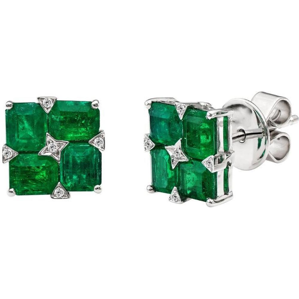 Ruchi New York - Freya Emerald Stud Earrings in 18K White Gold
