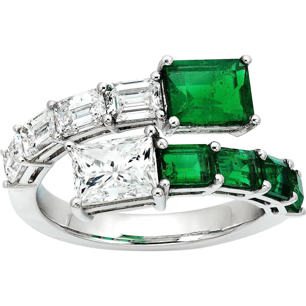 Ruchi New York - Freya Toi Et Moi Emerald Bypass Ring in 18K White Gold