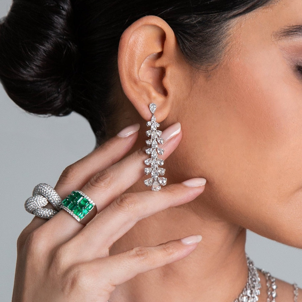 Ruchi New York - Glacies 11.40 Carat Pear-Shaped Diamond Linear Dangle Earrings in 18K White Gold - Ruchi New York