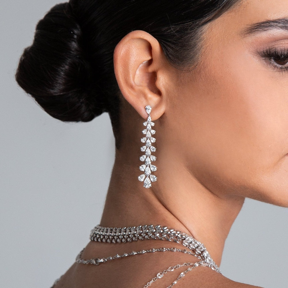 Ruchi New York - Glacies 11.40 Carat Pear-Shaped Diamond Linear Dangle Earrings in 18K White Gold - Ruchi New York