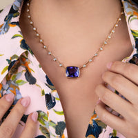 Ruchi New York - Indigo 19.56 Carat Tanzanite & Diamond Pendant Necklace in 18K Yellow Gold - Ruchi New York