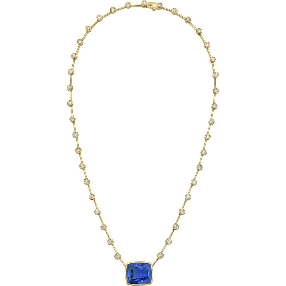 Ruchi New York - Indigo 19.56 Carat Tanzanite & Diamond Pendant Necklace in 18K Yellow Gold - Ruchi New York