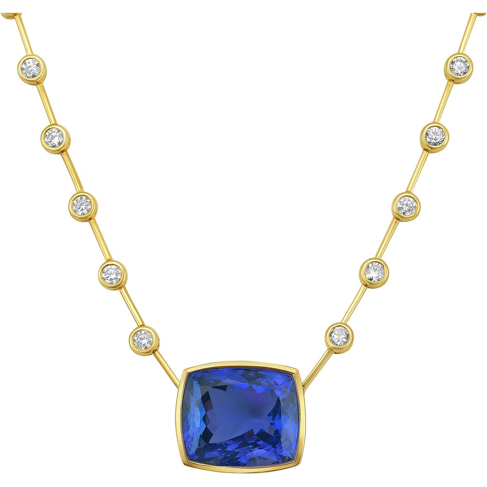 Ruchi New York - Indigo 19.56 Carat Tanzanite & Diamond Pendant Necklace in 18K Yellow Gold - Ruchi New York