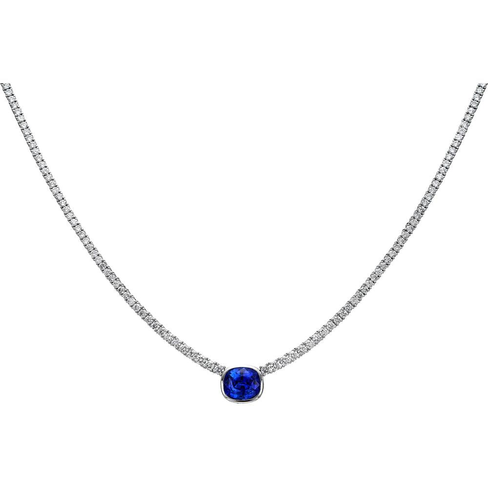 Ruchi New York - Inga Blue Sapphire and Diamond Necklace in 18K Black Rhodium White Gold