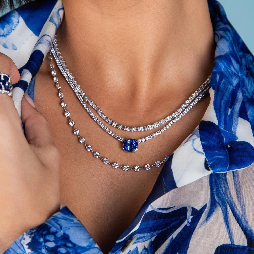 Ruchi New York - Inga Blue Sapphire and Diamond Necklace in 18K Black Rhodium White Gold