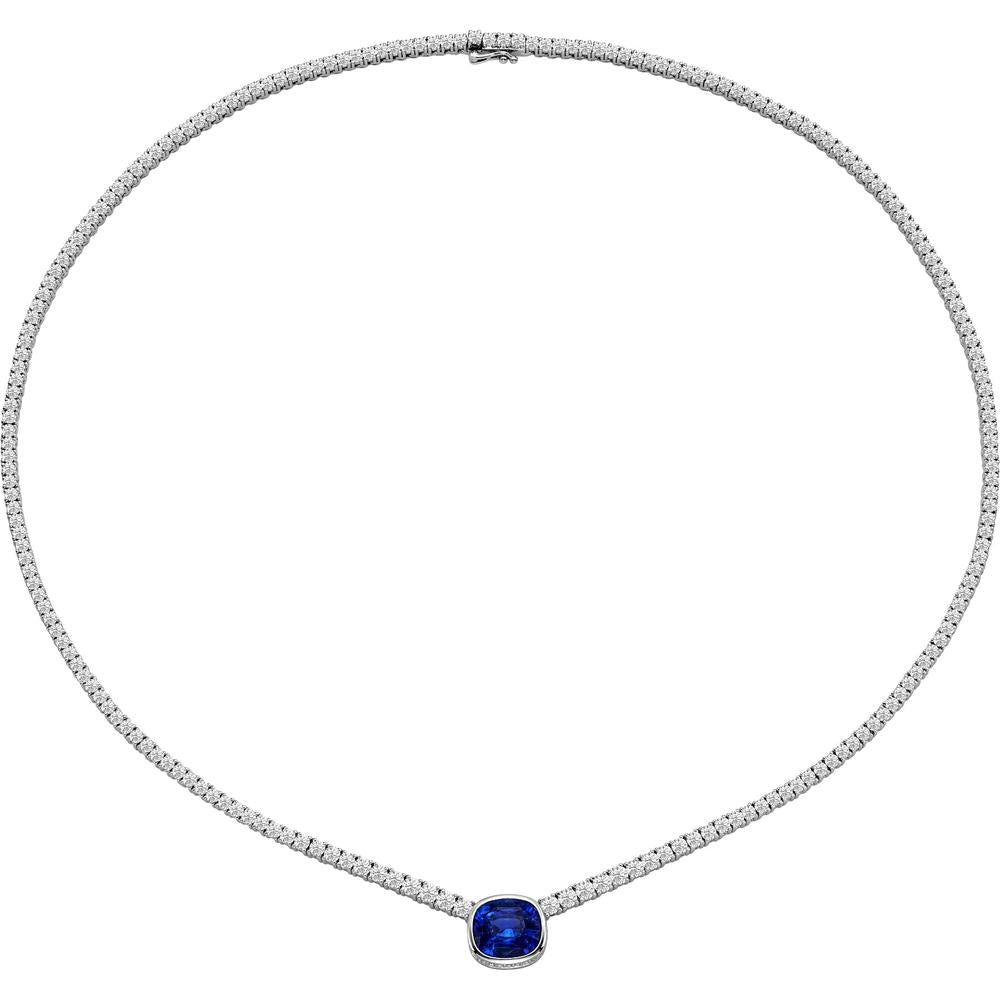 Ruchi New York - Inga Blue Sapphire and Diamond Necklace in 18K Black Rhodium White Gold