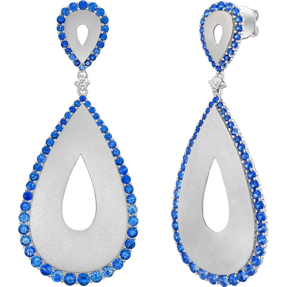 Ruchi New York - Istrella Blue Sapphire & Diamond Teardrop Earrings in 18K White Gold - Ruchi New York