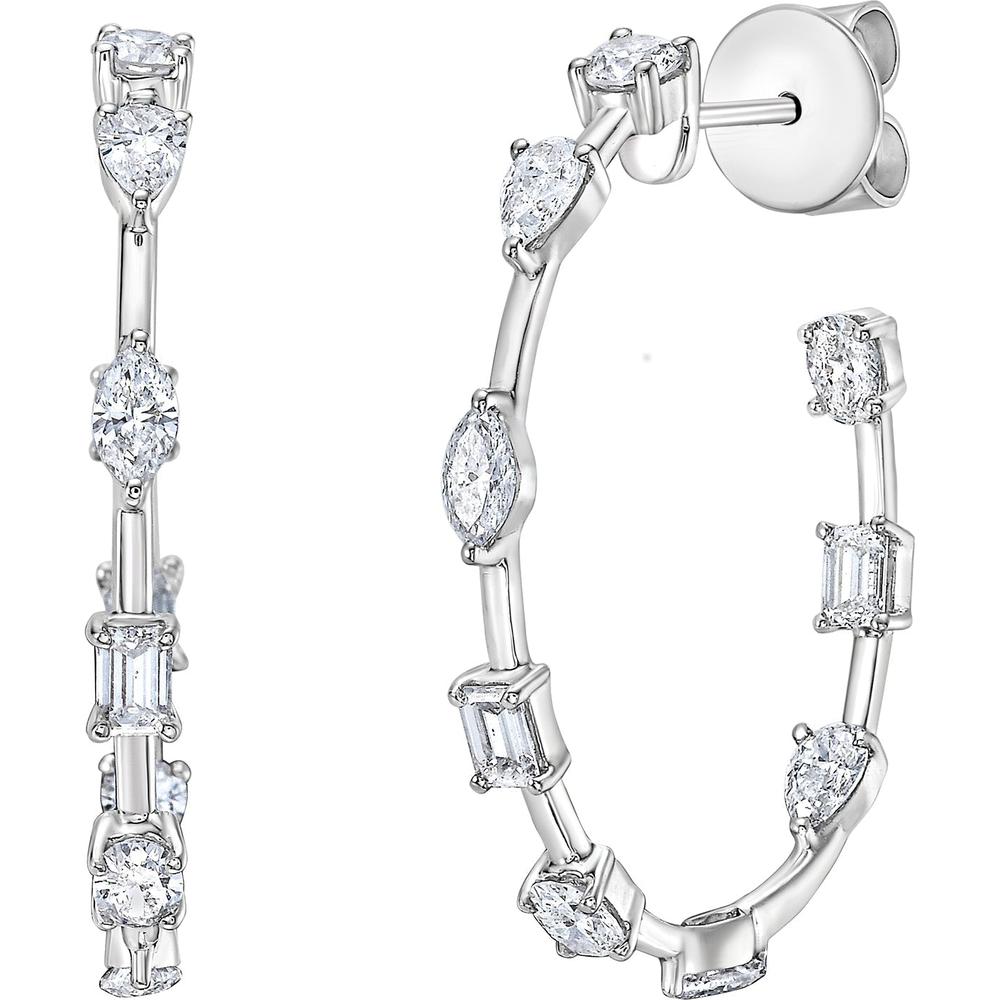 Ruchi New York - Ivy Midi Diamond Hoop Earrings in 18K White Gold