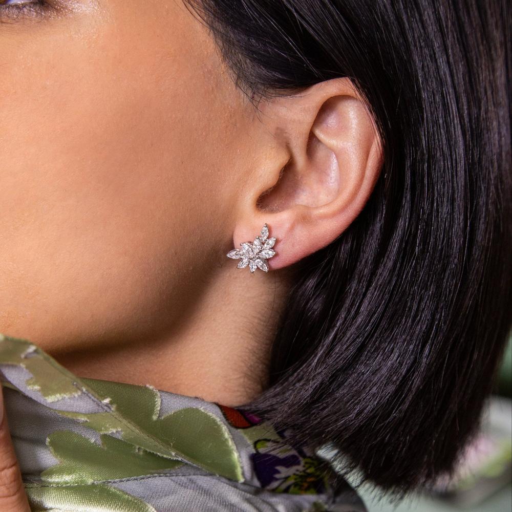 Ruchi New York - Juniper Leaf Diamond Stud Earrings in 18K White Gold