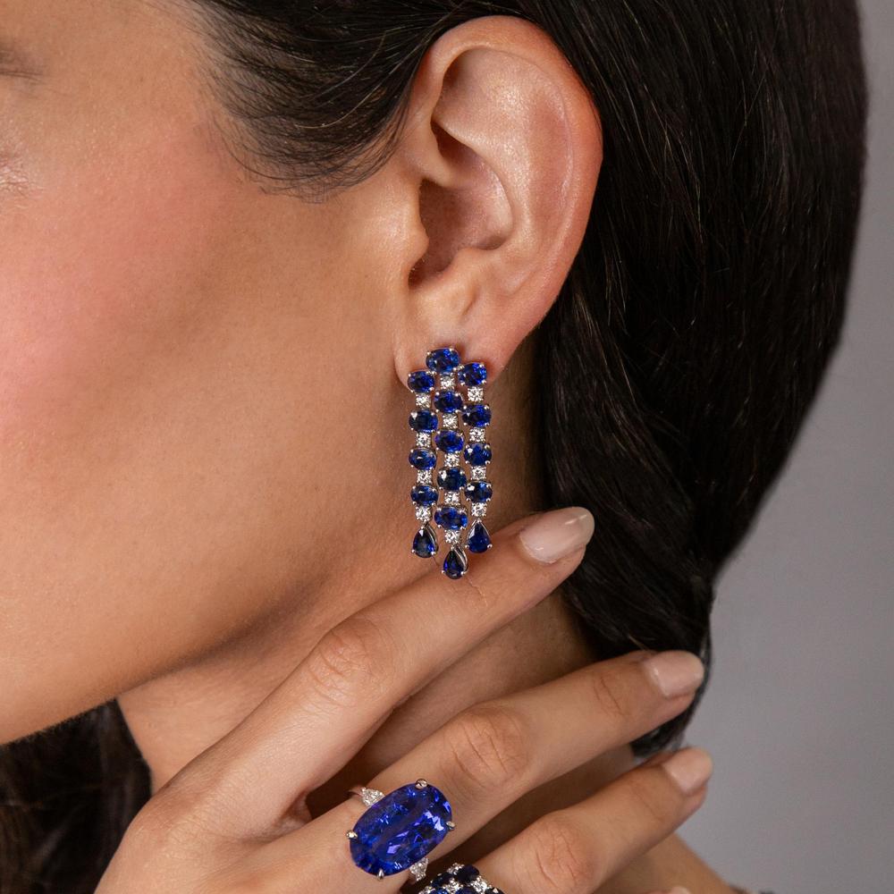 Ruchi New York - Louise Blue Sapphire Drop Earrings in 18K White Gold