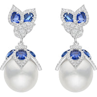 Ruchi New York - Lusine Grande Pearl and Blue Sapphire Earrings in 18K White Gold