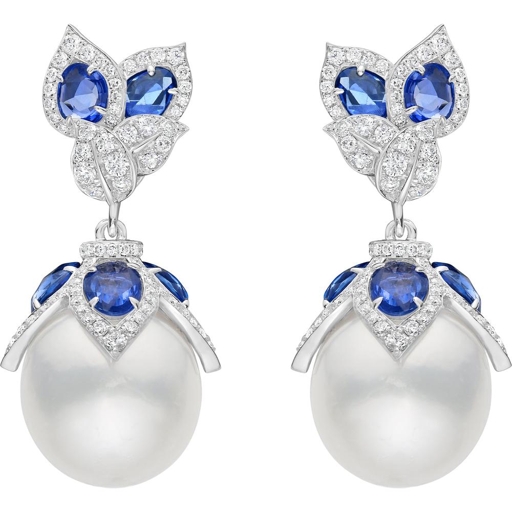 Ruchi New York - Lusine Grande Pearl and Blue Sapphire Earrings in 18K White Gold