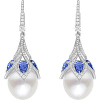 Ruchi New York - Lusine Pearl and Blue Sapphire Earrings in 18K White Gold