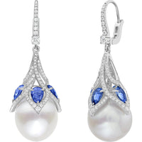Ruchi New York - Lusine Pearl and Blue Sapphire Earrings in 18K White Gold