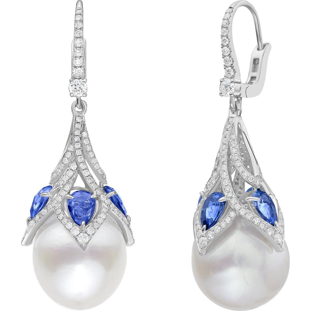 Ruchi New York - Lusine Pearl and Blue Sapphire Earrings in 18K White Gold