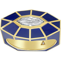 Ruchi New York - Luxor Bullet-Cut Diamond Solitaire Ring with Blue Enamel in 18K Yellow Gold - Ruchi New York