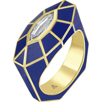 Ruchi New York - Luxor Bullet-Cut Diamond Solitaire Ring with Blue Enamel in 18K Yellow Gold - Ruchi New York