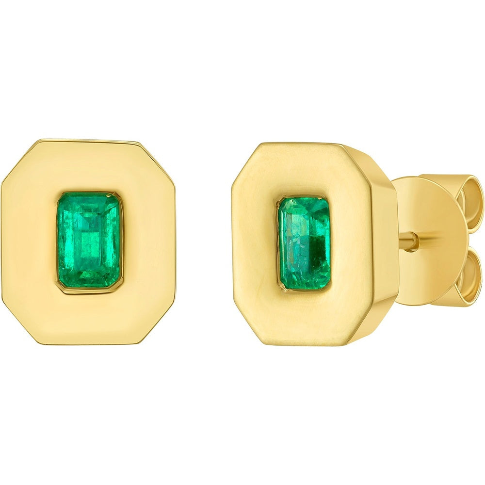 Ruchi New York - Luxor Colombian Emerald Octagonal Stud Earrings in 18K Yellow Gold - Ruchi New York