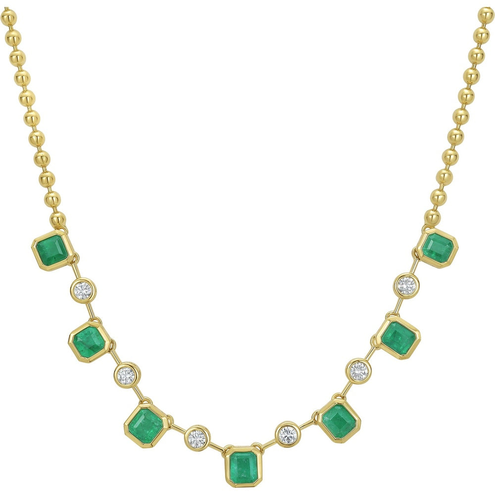 Ruchi New York - Luxor Emerald & Diamond Fringe Necklace in 18K Yellow Gold - Ruchi New York