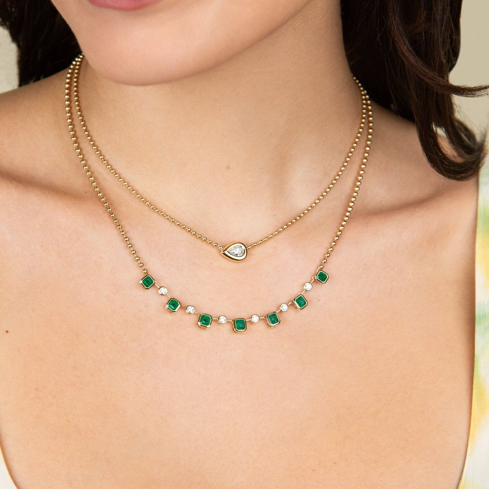 Ruchi New York - Luxor Emerald & Diamond Fringe Necklace in 18K Yellow Gold - Ruchi New York