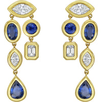 Ruchi New York - Lyre Blue Sapphire & Diamond Drop Earrings in 18K Yellow Gold - Ruchi New York
