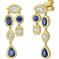 Ruchi New York - Lyre Blue Sapphire & Diamond Drop Earrings in 18K Yellow Gold - Ruchi New York