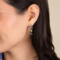 Ruchi New York - Lyre Blue Sapphire & Diamond Drop Earrings in 18K Yellow Gold - Ruchi New York