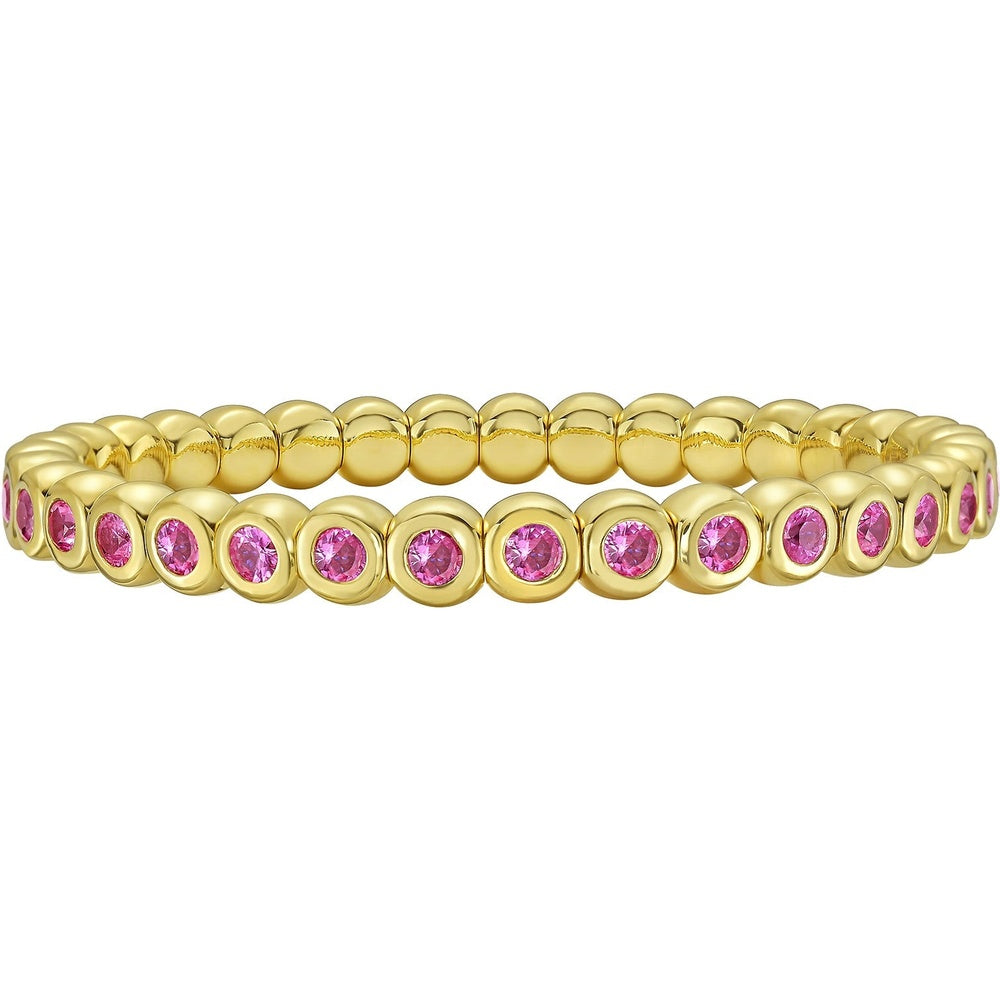 Ruchi New York - Marguerite Pink Sapphire Bezel Stretch Bracelet in 18K Yellow Gold - Ruchi New York