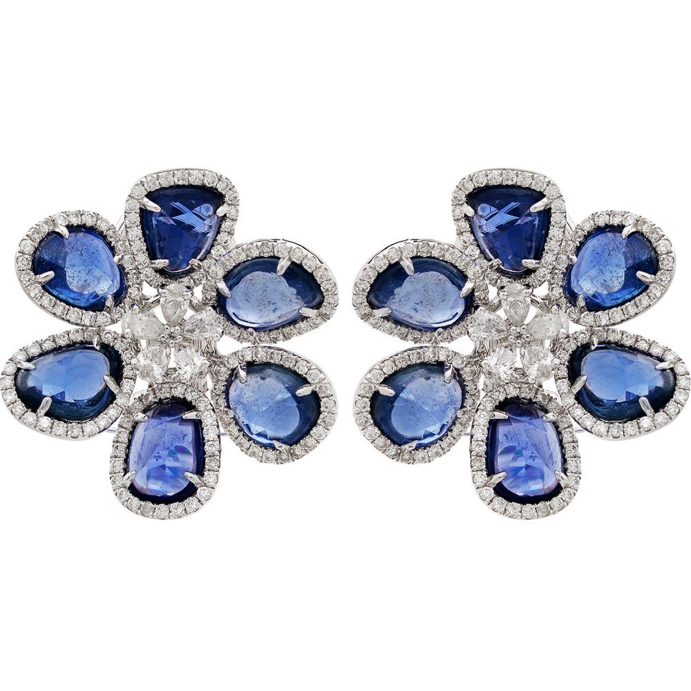 Ruchi New York - Mariposa Blue Sapphire Stud Earrings in 18K White Gold