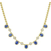 Ruchi New York - Mia Blue Sapphire & Diamond Bezel Station Necklace in 18K Yellow Gold - Ruchi New York