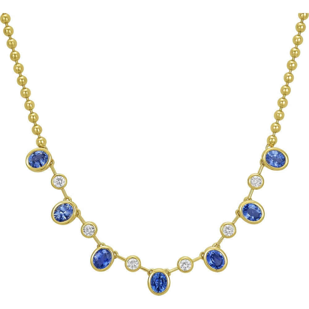 Ruchi New York - Mia Blue Sapphire & Diamond Bezel Station Necklace in 18K Yellow Gold - Ruchi New York