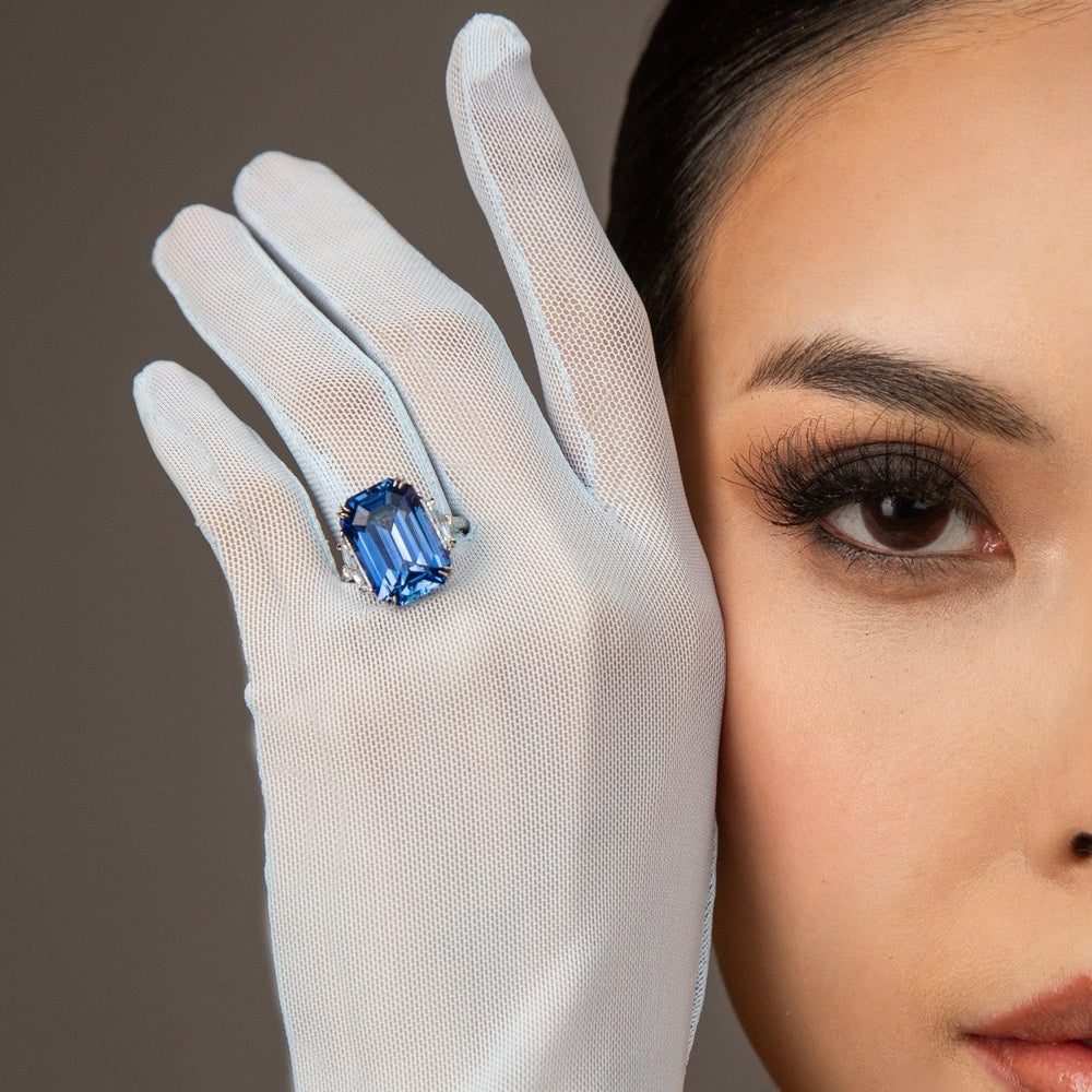 Ruchi New York - Midnight Blue Sapphire & Diamond Collector Ring in Platinum - Ruchi New York