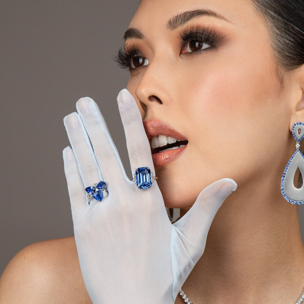 Ruchi New York - Midnight Blue Sapphire & Diamond Collector Ring in Platinum - Ruchi New York