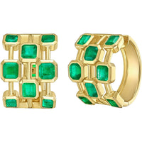 Ruchi New York - Milia 5.25 Carat Emerald Triple-Row Hoop Earrings in 18K Yellow Gold - Ruchi New York