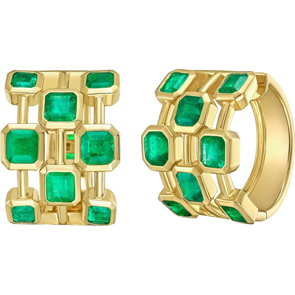 Ruchi New York - Milia 5.25 Carat Emerald Triple-Row Hoop Earrings in 18K Yellow Gold - Ruchi New York