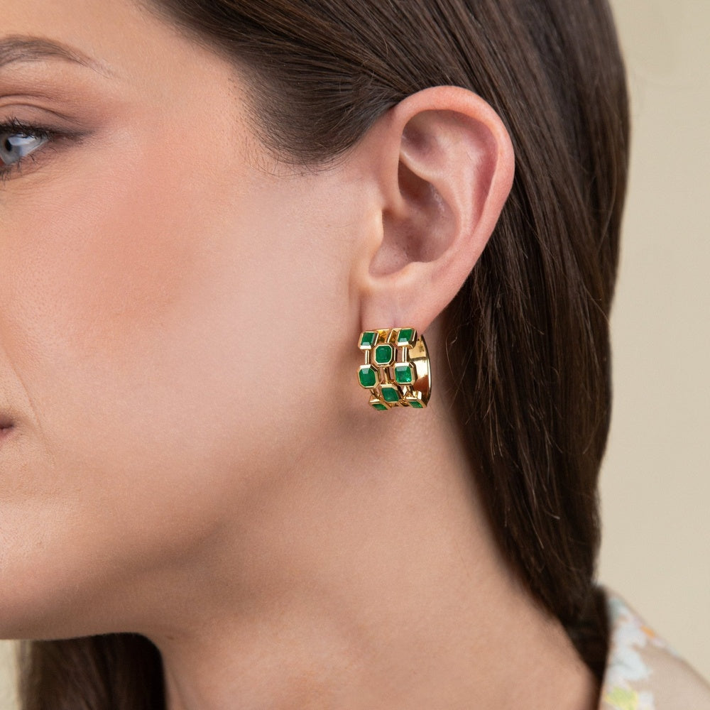 Ruchi New York - Milia 5.25 Carat Emerald Triple-Row Hoop Earrings in 18K Yellow Gold - Ruchi New York