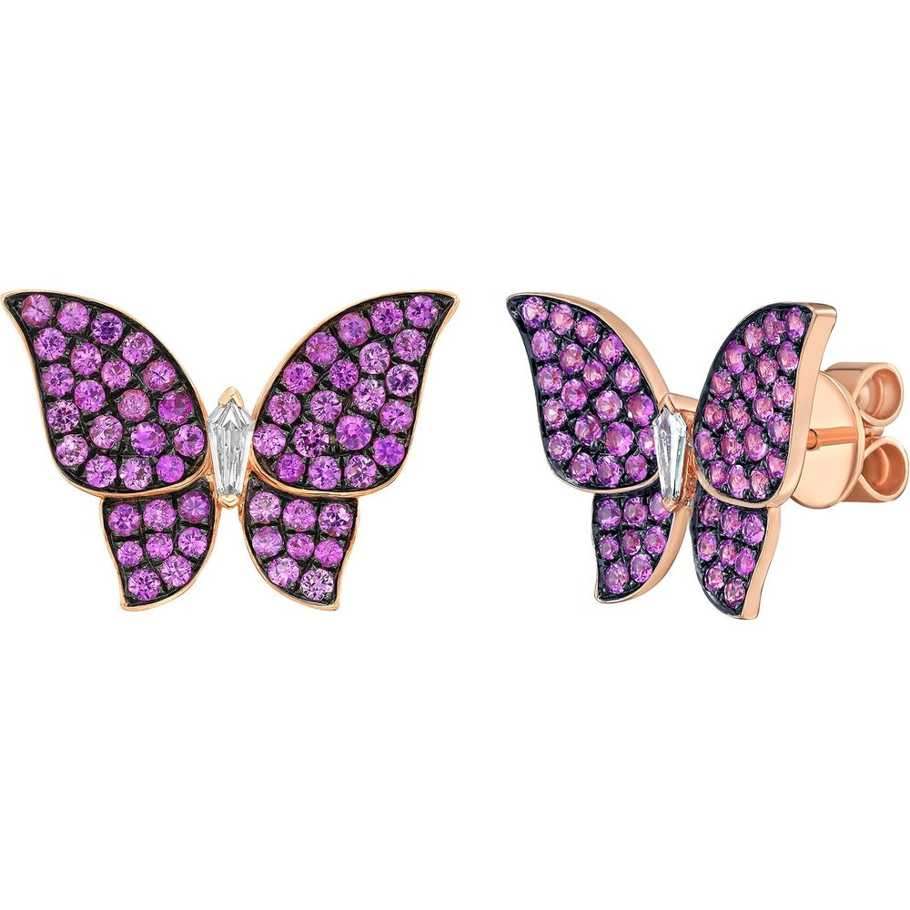 Ruchi New York - Morphia Pink Sapphire Butterfly Stud Earrings with Kite-Cut Diamonds in 18K Rose Gold - Ruchi New York