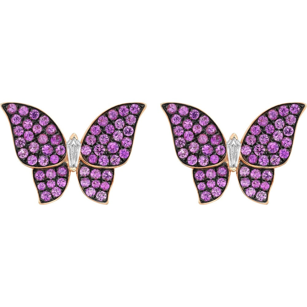 Ruchi New York - Morphia Pink Sapphire Butterfly Stud Earrings with Kite-Cut Diamonds in 18K Rose Gold - Ruchi New York