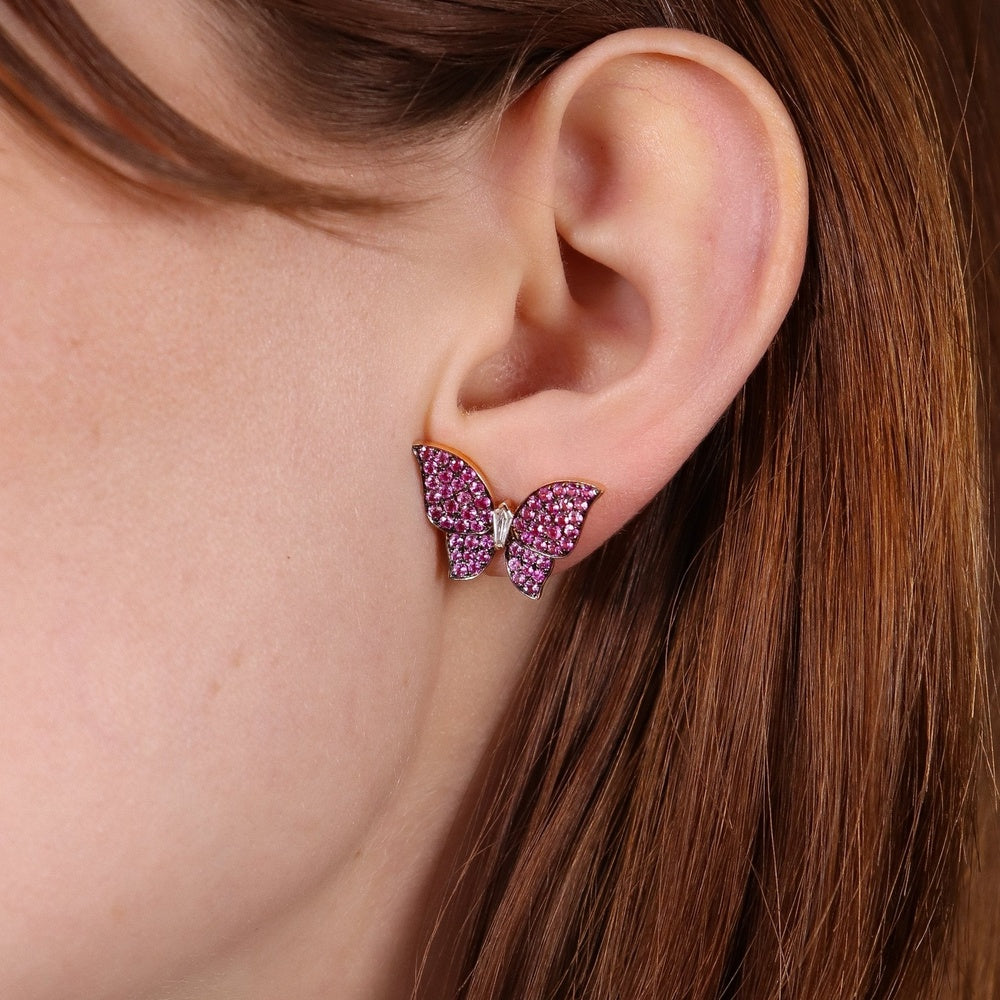 Ruchi New York - Morphia Pink Sapphire Butterfly Stud Earrings with Kite-Cut Diamonds in 18K Rose Gold - Ruchi New York