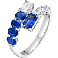 Ruchi New York - Myrtos Blue Sapphire & Diamond Asymmetrical Ring in 18K White Gold - Ruchi New York