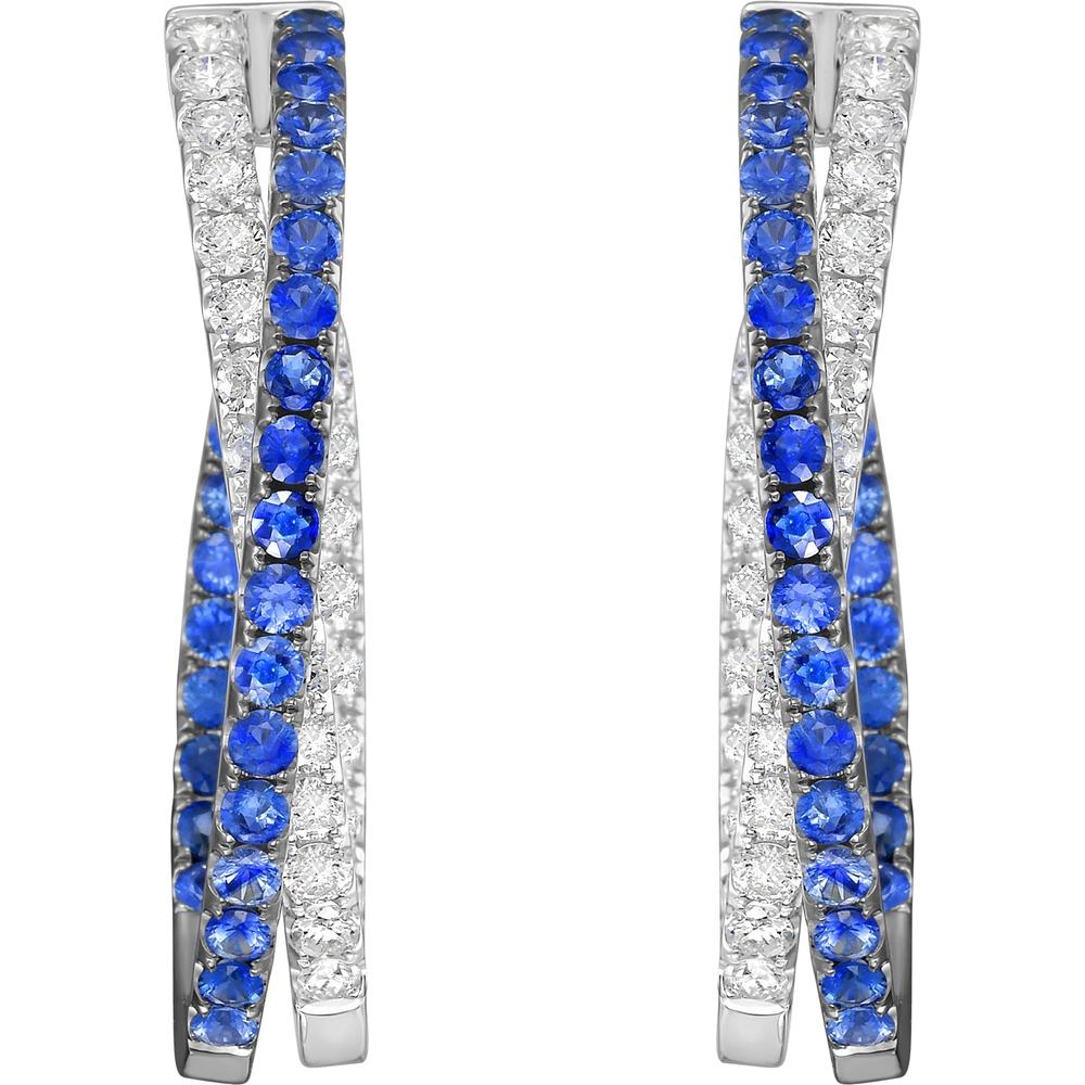 Ruchi New York - Myrtos Blue Sapphire Hoop Earrings in 18K White Gold
