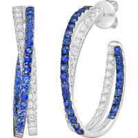 Ruchi New York - Myrtos Blue Sapphire Hoop Earrings in 18K White Gold