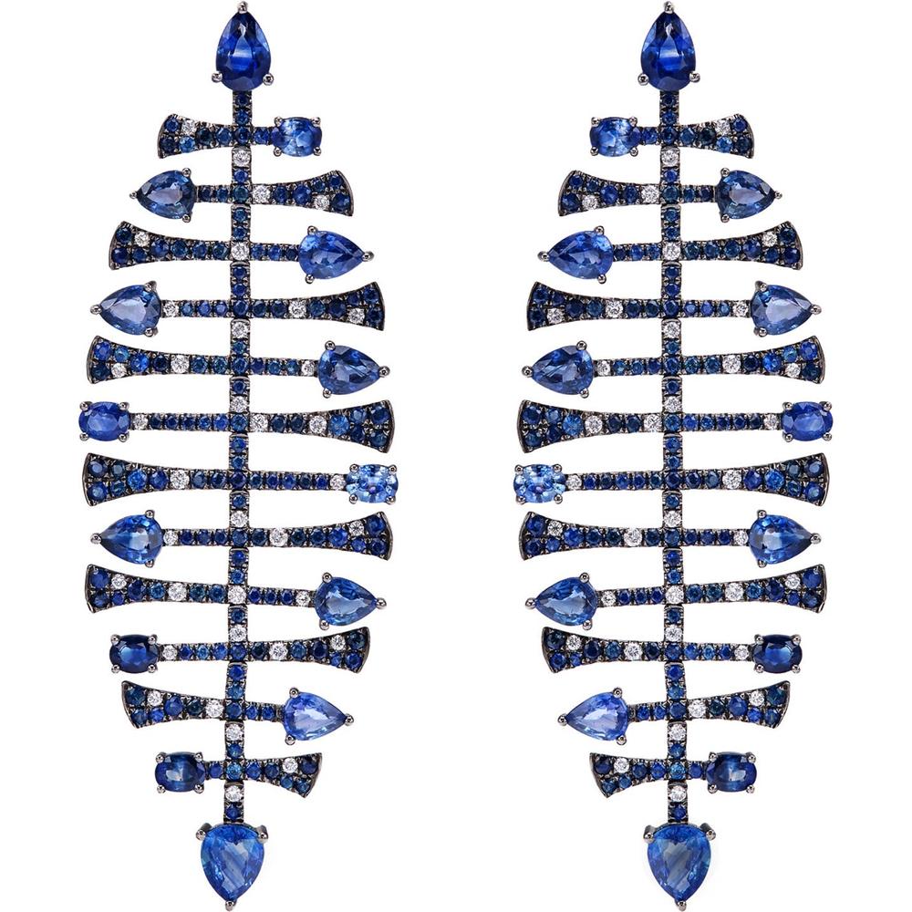 Ruchi New York - Nereid Blue Sapphire Chandelier Earrings in 18K Black Rhodium White Gold